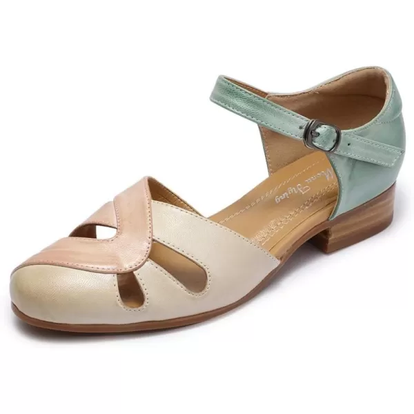 Mona flying Women Leather Tatianna Dress Sandals Closed Toe Low Heels Strappy Flats Summer Casual Shoes