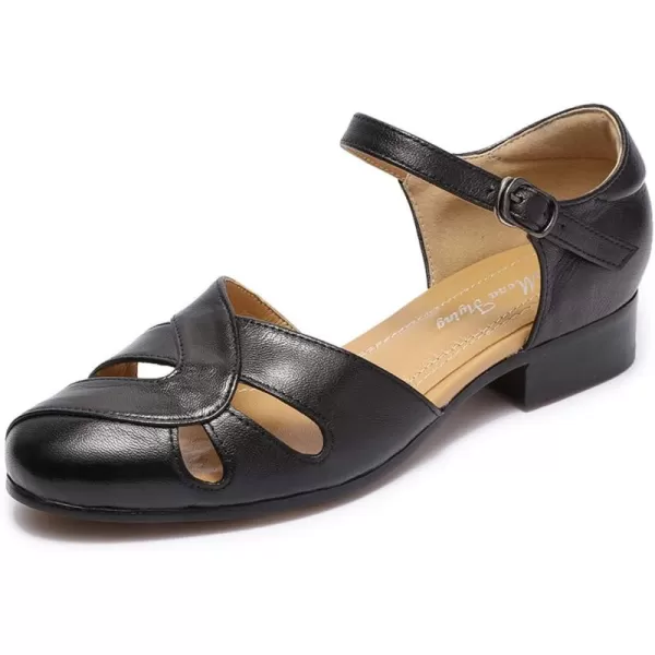 Mona flying Women Leather Tatianna Dress Sandals Closed Toe Low Heels Strappy Flats Summer Casual Shoes