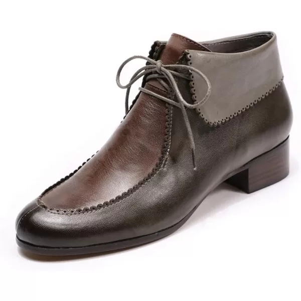 Mona flying Women Ruched Genuine Leather Mid Calf Boots Dual Side Zippers Round Toe Buckle Strap Booties Shoes