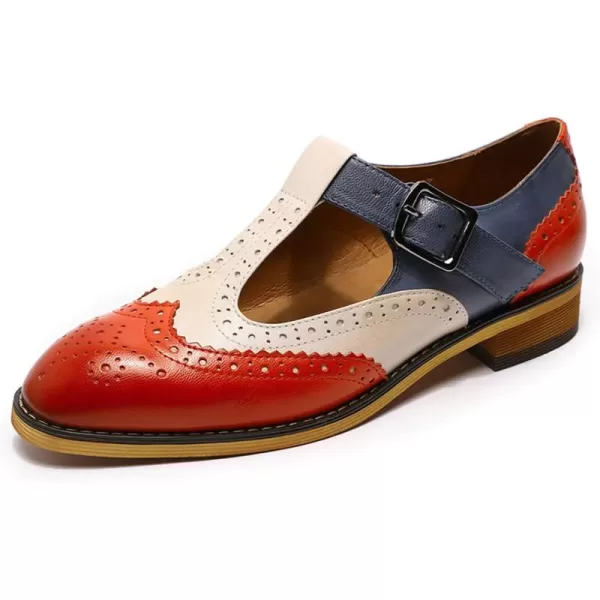 Mona flying Women's Classic Wingtip Oxfords Mary Jane Flat Leather Shoes for Ladies