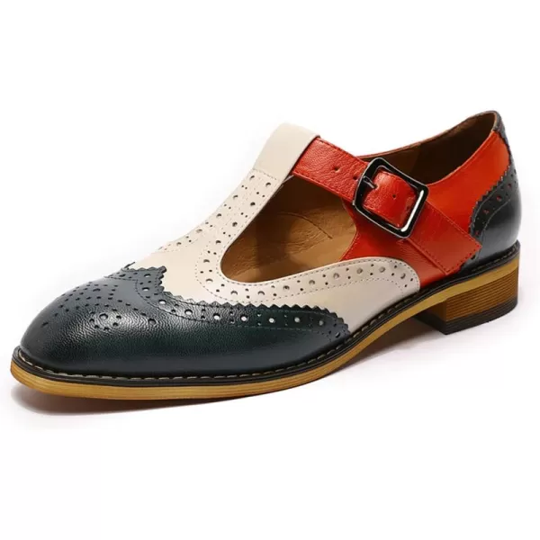 Mona flying Women's Classic Wingtip Oxfords Mary Jane Flat Leather Shoes for Ladies