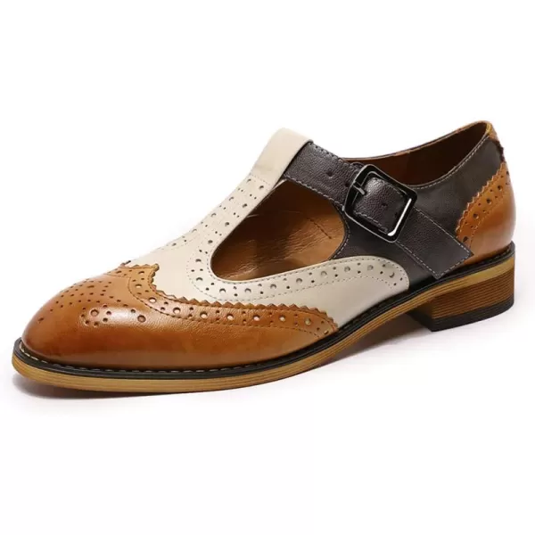 Mona flying Women's Classic Wingtip Oxfords Mary Jane Flat Leather Shoes for Ladies
