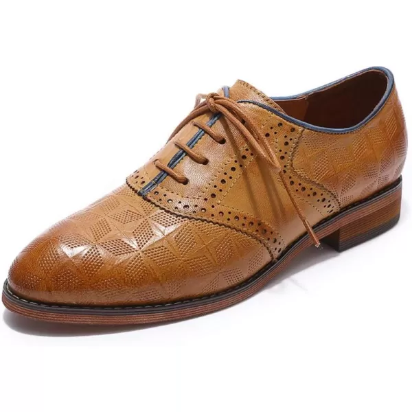 Mona flying Women's Comfortable Saddle Oxfords Brogue Lace-up Leather Shoes for Ladies