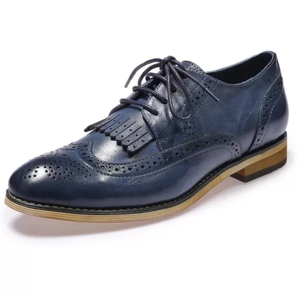 Mona flying Women's Handcrafted Wingtip Oxfords Brogue Vintage Lace up Leather Shoes for Ladies