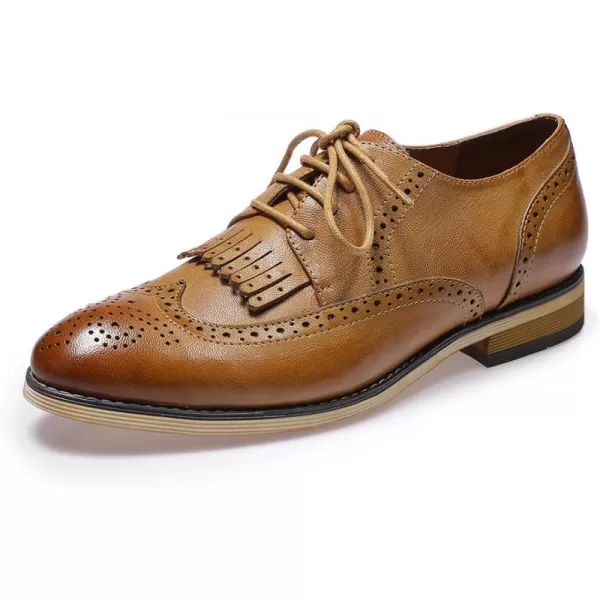 Mona flying Women's Handcrafted Wingtip Oxfords Brogue Vintage Lace up Leather Shoes for Ladies