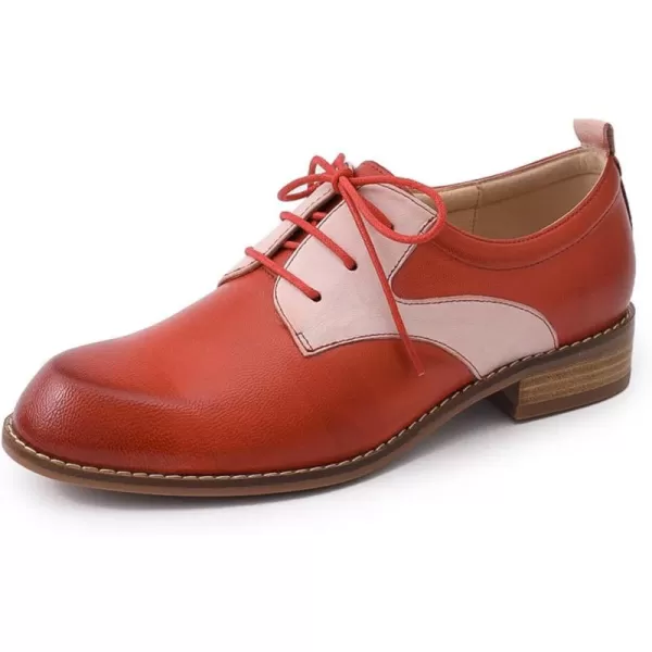 Mona flying Women's Handmade Two Tone Dress Oxfords Saddle Derby Comfy Lace up Leather Shoes for Ladies