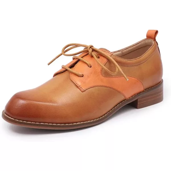 Mona flying Women's Handmade Two Tone Dress Oxfords Saddle Derby Comfy Lace up Leather Shoes for Ladies