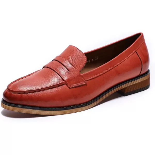 Mona flying Women's Leather Penny Loafer Casual Flat Shoes for Women Ladies