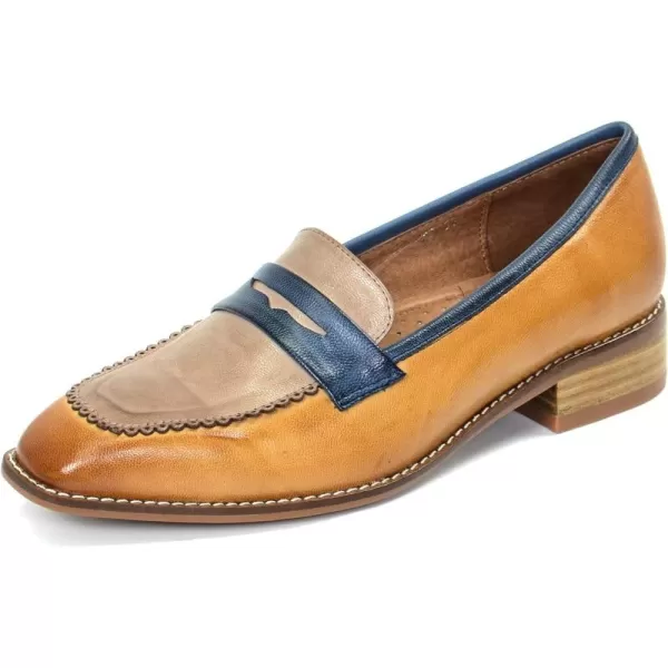 Mona flying Women's Leather Penny Loafer Casual Flat Shoes for Women Ladies