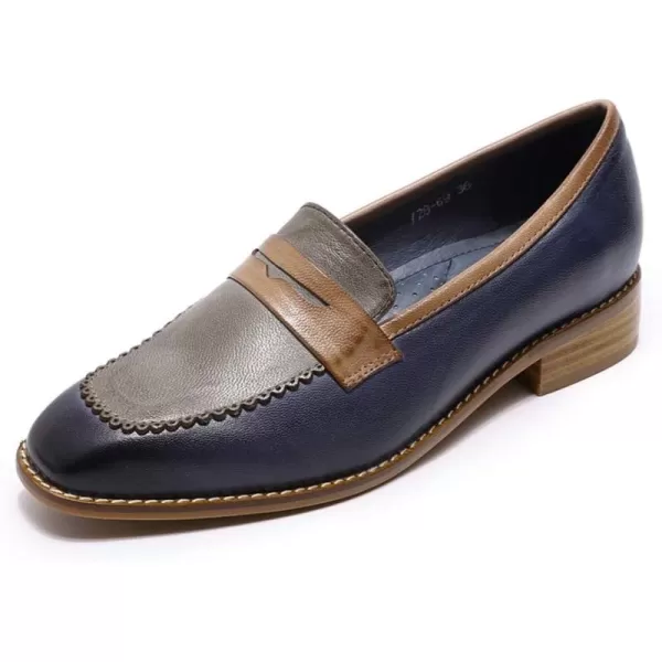 Mona flying Women's Leather Penny Loafer Casual Flat Shoes for Women Ladies