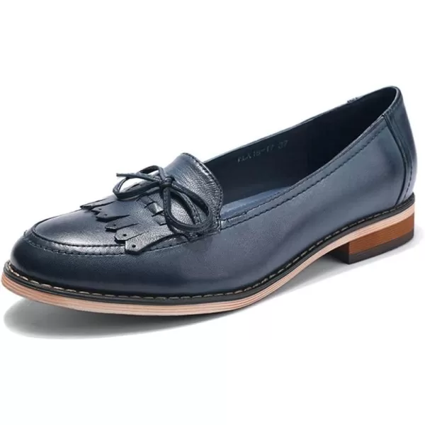 Mona flying Women's Leather Penny Loafer Casual Flat Shoes for Women Ladies