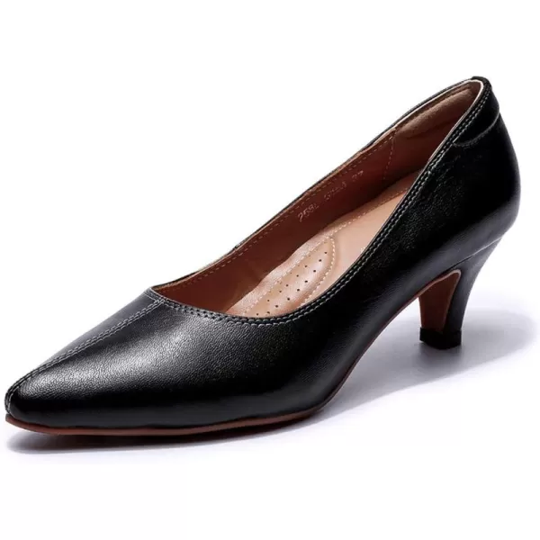 Mona flying Women's Leather Pump Med Heel Pointed Toe Office Dress Shoes for Ladies