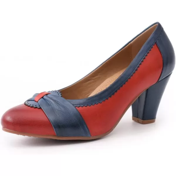 Mona flying Women's Leather Pump Med Heel Pointed Toe Office Dress Shoes for Ladies
