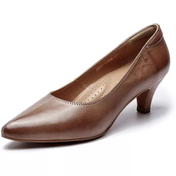 Mona flying Women's Leather Pump Med Heel Pointed Toe Office Dress Shoes for Ladies