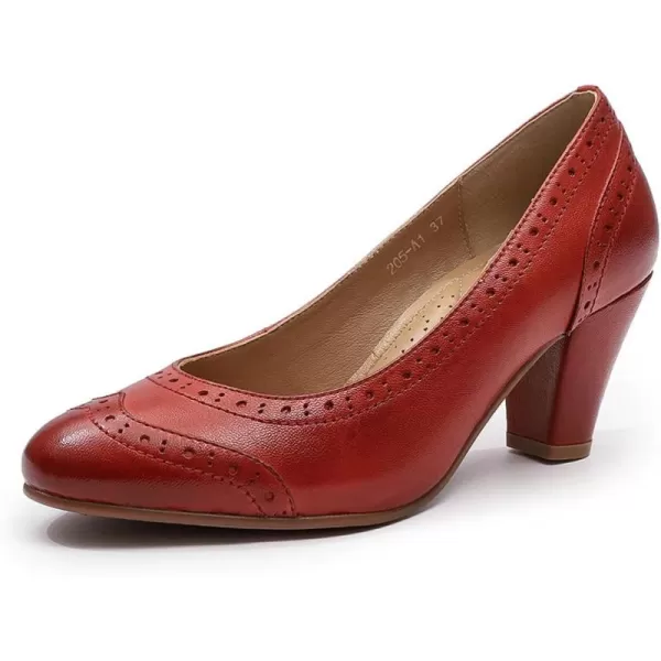 Mona flying Women's Leather Pump Med Heel Pointed Toe Office Dress Shoes for Ladies