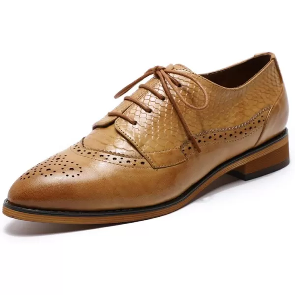 Mona flying Women's Perforated Oxfords Brogue Derby Lace-up Leather Shoes for Ladies