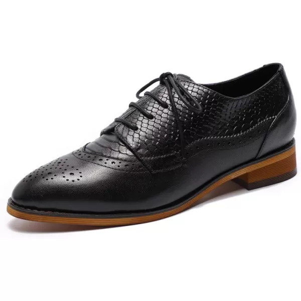 Mona flying Women's Perforated Oxfords Brogue Derby Lace-up Leather Shoes for Ladies