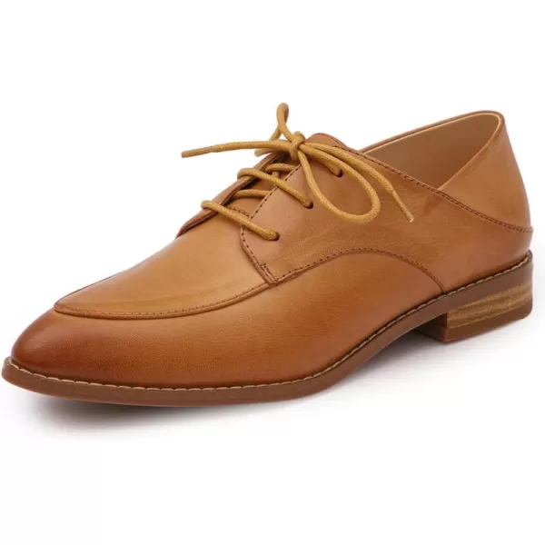 Mona flying Women's Pointed Toe Oxfords Derby Retro Lace up Leather Shoes for Ladies