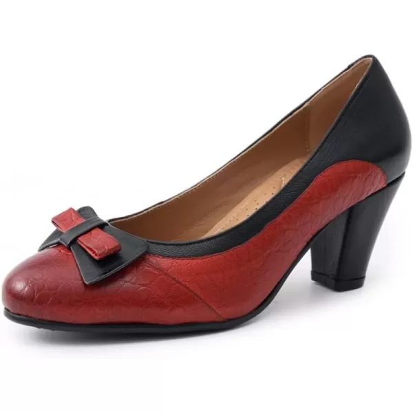 Mona flying Womens Retro Dress Pumps 7cm Chunky Heel Leather Dressy Shoes for Ladies