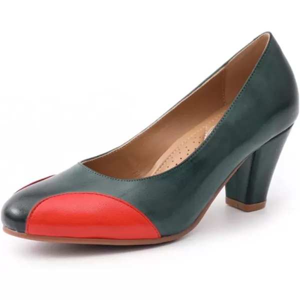 Mona flying Womens Retro Dress Pumps 7cm Chunky Heel Leather Dressy Shoes for Ladies