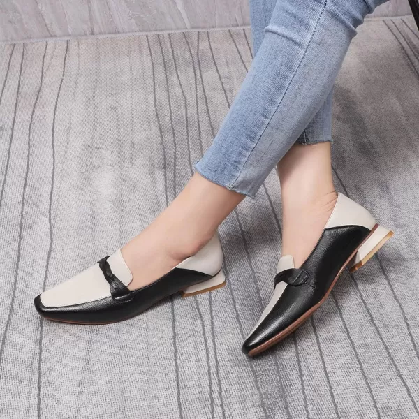 Mona flying Women's Leather Penny Loafer Casual Flat Shoes for Women Ladies