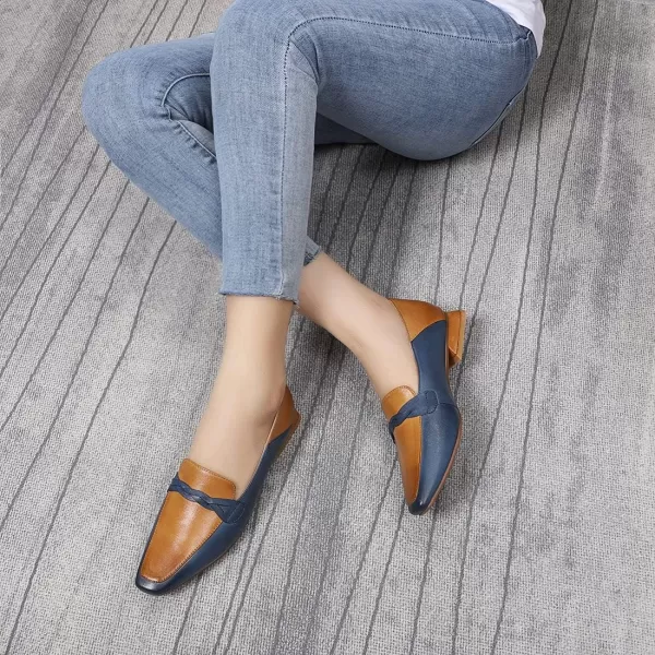 Mona flying Women's Leather Penny Loafer Casual Flat Shoes for Women Ladies