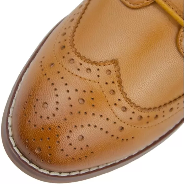 Mona flying Leather Chunky Heeled Wingtip Oxfords for Women Comfortable 4 cm Med Heel Lace-up Pumps Shoes