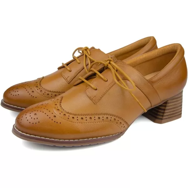Mona flying Leather Chunky Heeled Wingtip Oxfords for Women Comfortable 4 cm Med Heel Lace-up Pumps Shoes
