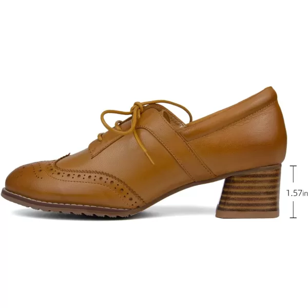 Mona flying Leather Chunky Heeled Wingtip Oxfords for Women Comfortable 4 cm Med Heel Lace-up Pumps Shoes