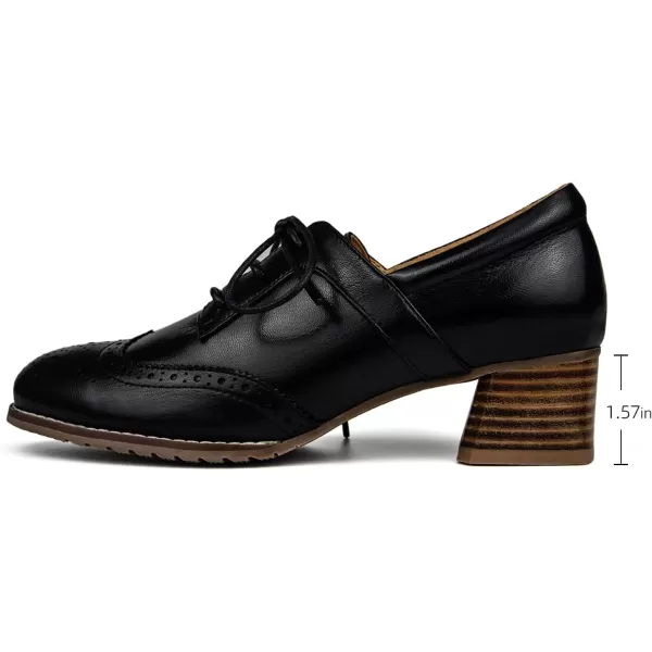 Mona flying Leather Chunky Heeled Wingtip Oxfords for Women Comfortable 4 cm Med Heel Lace-up Pumps Shoes