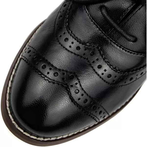 Mona flying Womens Leather 4 cm Chunky Heel Wingtip Oxfords Brogue Lace up Dress Pumps for Ladies