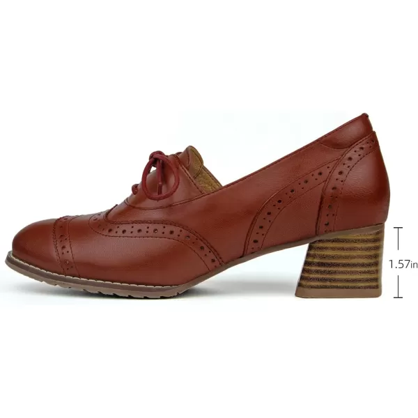 Mona flying Womens Leather 4 cm Chunky Heel Wingtip Oxfords Brogue Lace up Dress Pumps for Ladies