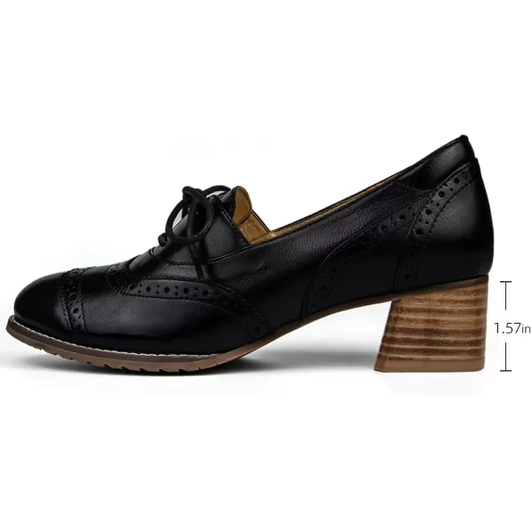 Mona flying Womens Leather 4 cm Chunky Heel Wingtip Oxfords Brogue Lace up Dress Pumps for Ladies