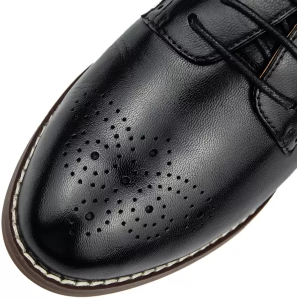 Mona flying Women's Leather Brogue Oxfords with Heels Block Mid Heel Round Toe Lace Up Pumps Dress Shoes