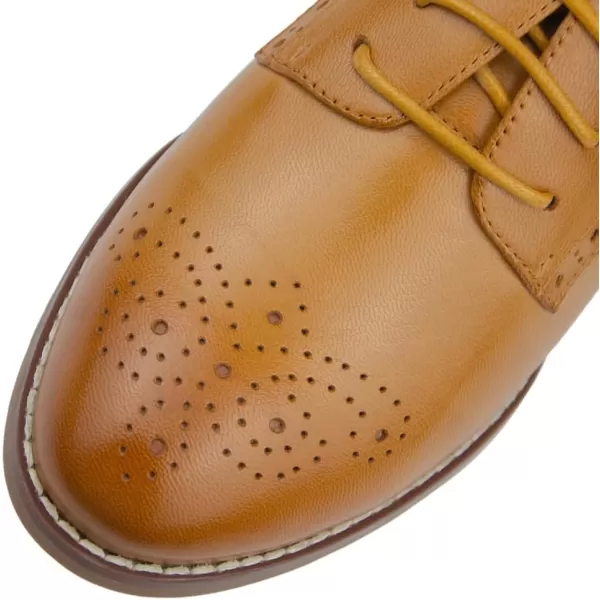Mona flying Women's Leather Brogue Oxfords with Heels Block Mid Heel Round Toe Lace Up Pumps Dress Shoes