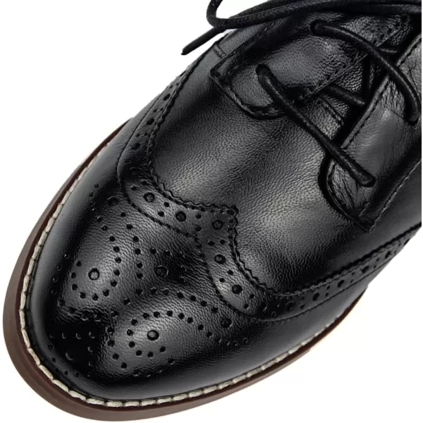 Mona flying Womens Leather Heeled Wingtip Oxfords Mid Block Heel Lace-up Dress Pumps for Ladies