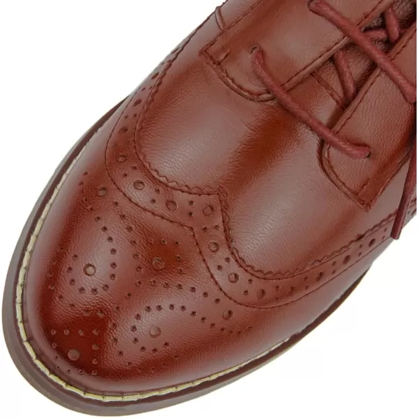 Mona flying Womens Leather Heeled Wingtip Oxfords Mid Block Heel Lace-up Dress Pumps for Ladies