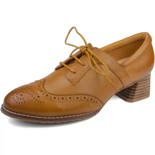 Mona flying Leather Chunky Heeled Wingtip Oxfords for Women Comfortable 4 cm Med Heel Lace-up Pumps Shoes
