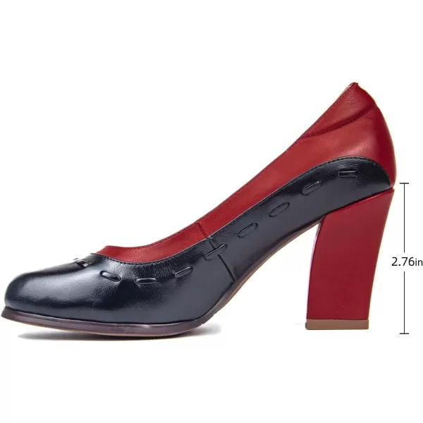 Mona flying Womens 8 cm Dress Pumps High Heel Round Toe Leather Dressy Shoes for Ladies