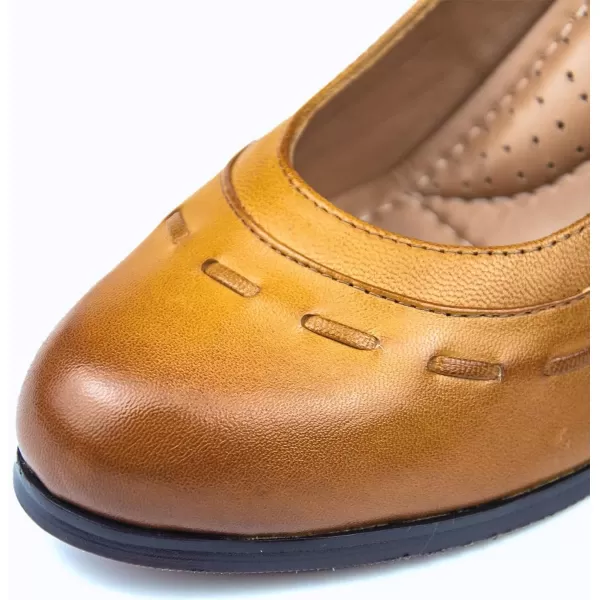 Mona flying Womens 8 cm Dress Pumps High Heel Round Toe Leather Dressy Shoes for Ladies