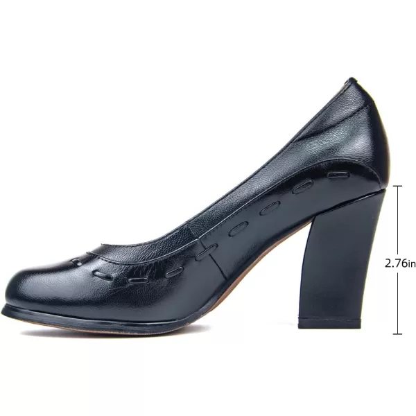 Mona flying Womens 8 cm Dress Pumps High Heel Round Toe Leather Dressy Shoes for Ladies