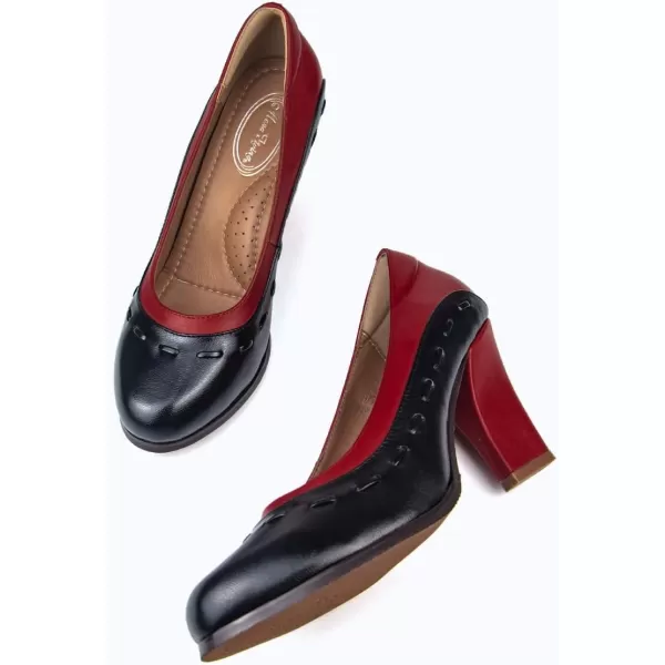 Mona flying Womens 8 cm Dress Pumps High Heel Round Toe Leather Dressy Shoes for Ladies