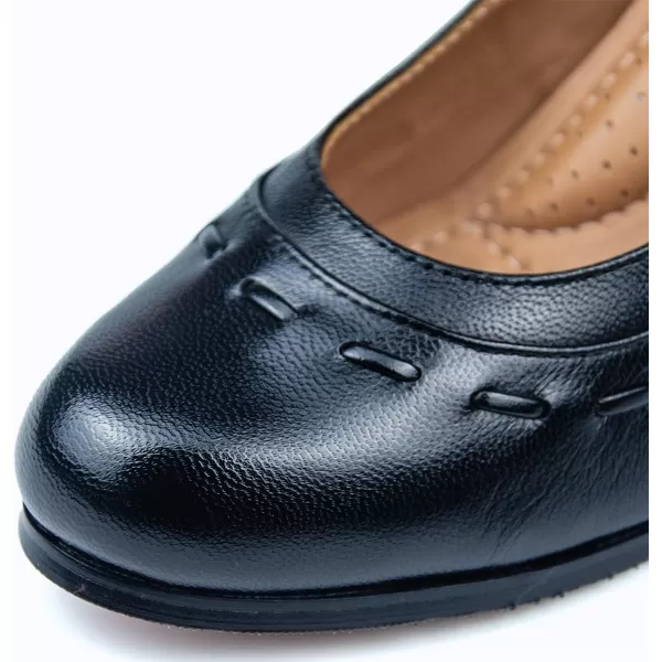 Mona flying Womens 8 cm Dress Pumps High Heel Round Toe Leather Dressy Shoes for Ladies