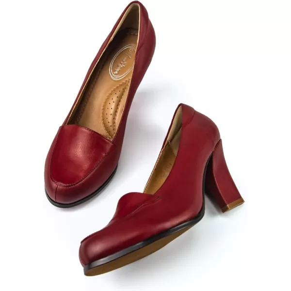 Mona flying Womens 8cm High Heel Dress Pumps Court Shoes Round Toe Leather Dressy Shoes for Ladies