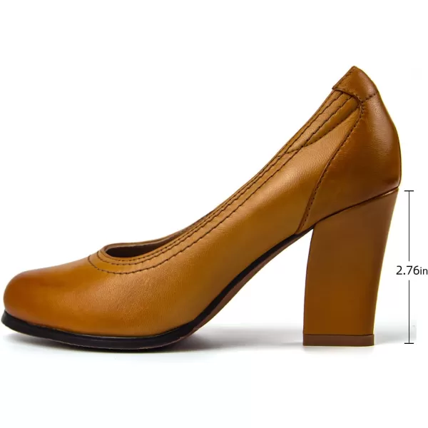 Mona flying Women's Classic Leather Dress Pumps 3 inch Court Shoes Comfortable Round Toe High Heels for Ladies