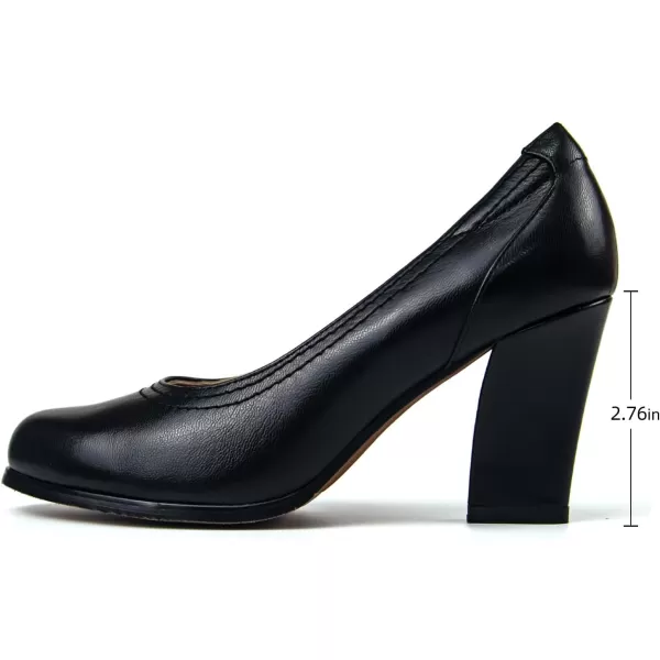 Mona flying Women's Classic Leather Dress Pumps 3 inch Court Shoes Comfortable Round Toe High Heels for Ladies