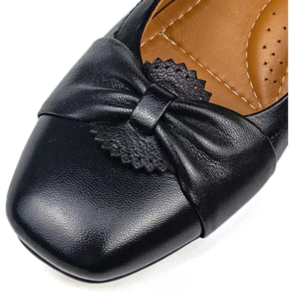 Mona flying Women's Closed Toe 5 cm Leather Wedges Pumps Square Toe Bow Office Work Dress Shoes Mid Heel