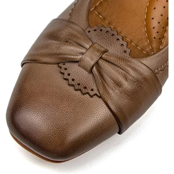 Mona flying Women's Closed Toe 5 cm Leather Wedges Pumps Square Toe Bow Office Work Dress Shoes Mid Heel