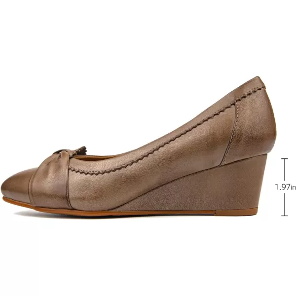 Mona flying Women's Closed Toe 5 cm Leather Wedges Pumps Square Toe Bow Office Work Dress Shoes Mid Heel