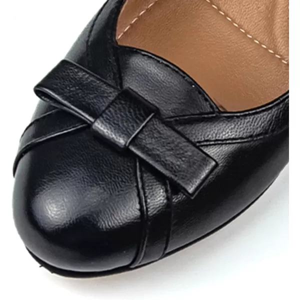 Mona flying Women's Leather 5 cm Pump Chunky Med Heel Round Toe Office Dress Shoes for Ladies